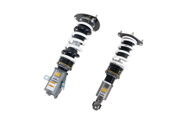 HKS HIPERMAX S WRX STI coilover front pillow ball full kit showing adjustable suspension components and mounting hardware.