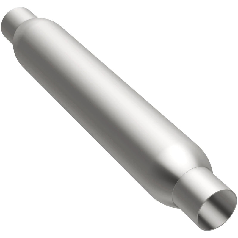 MagnaFlow muffler with 3.5-inch diameter and 18-inch length, featuring dual 2.25-inch inlet and outlet pipes, for automotive exhaust.