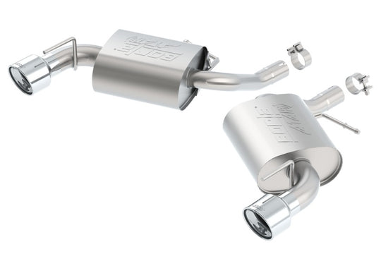 Borla axle back exhaust for 2016 Chevy Camaro 2.0L Turbo, rear section with polished tips and dual exhaust outlets.