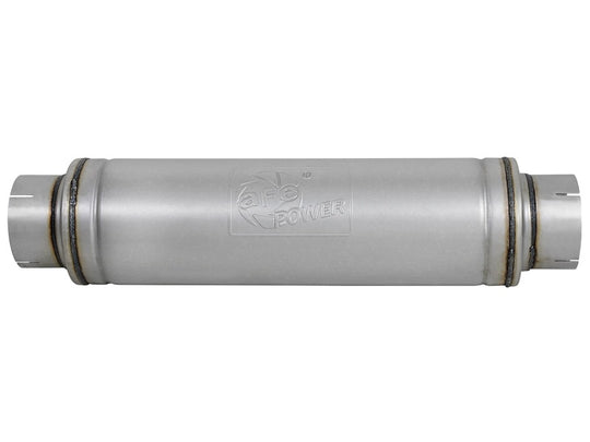 aFe ATLAS aluminized steel muffler with round body, 5-inch center/center inlet, 24-inch length, and 7-inch diameter.