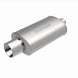 MagnaFlow stainless steel muffler with tip, 14x5x8 inches, featuring a 2.25/4-inch inlet and outlet, visible with polished finish.