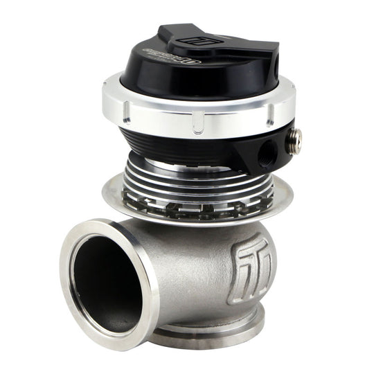 Turbosmart WG40 Gen V Comp-Gate 40mm black wastegate for motorsport, with 14 PSI boost pressure, shown in black and metal finish.