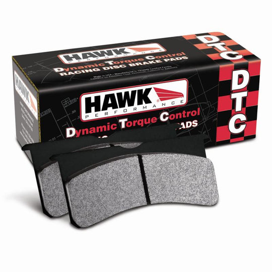 Hawk Performance Alcon Mono 6 racing brake pads Model 4497 DTC-70 with metallic friction material for high-performance braking.