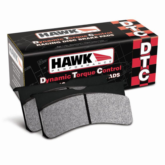 Hawk Performance Alcon Mono 6 racing brake pads Model 4497 DTC-70 with metallic friction material for high-performance braking.