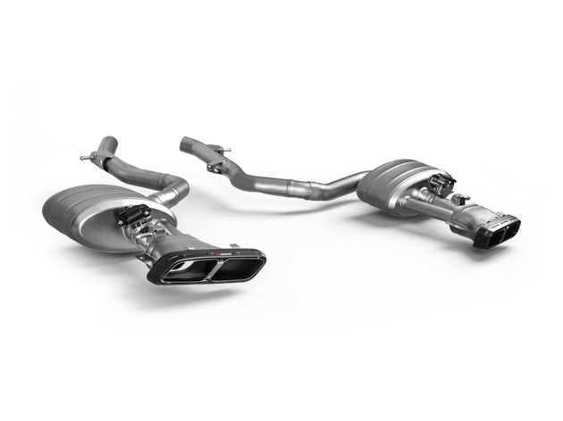 Akrapovic titanium muffler for Mercedes Benz CLE 53 4MATIC Cabriolet, model C236/A236, showcasing sleek exhaust design.