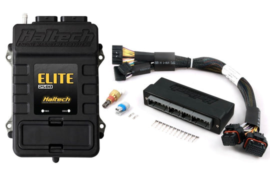 Haltech Elite 2500 ECU adaptor harness for programming and tuning, featuring connectors and wiring for vehicle engine management.