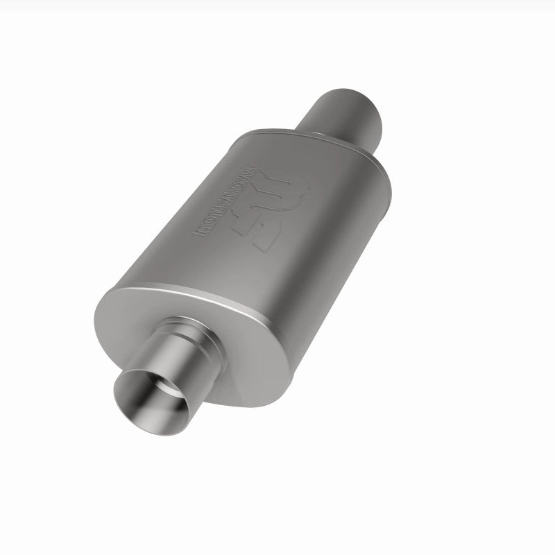 Magnaflow muffler with tip, model RS 14x5x8, showcasing the stainless steel construction and polished exhaust tip.