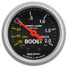AutoMeter Sport-Comp 52mm mechanical boost gauge displaying pressure readings in bar and Hg for automotive performance.
