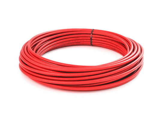 Snow Performance 20ft red high temp nylon tubing for injection pump components, durable and heat-resistant for automotive use.