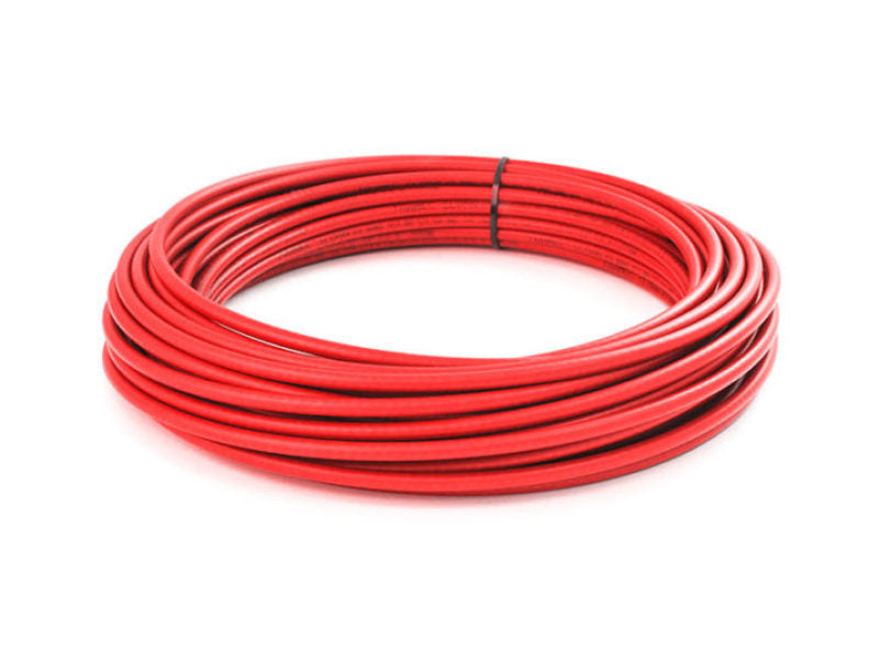 Snow Performance 20ft red high temp nylon tubing for injection pump components, durable and heat-resistant for automotive use.