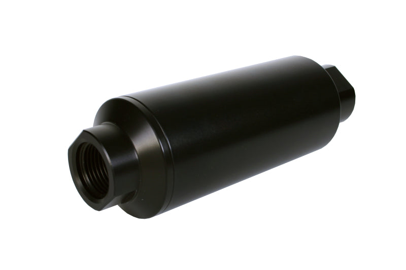 Aeromotive in-line fuel filter with AN-12 ORB fitting and 10 micron microglass element, designed for clean fuel flow.