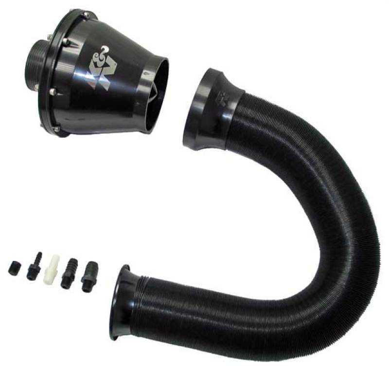 K&N Universal Apollo Black 70mm OD Cold Air Intake with flange for automotive performance and engine airflow enhancement.
