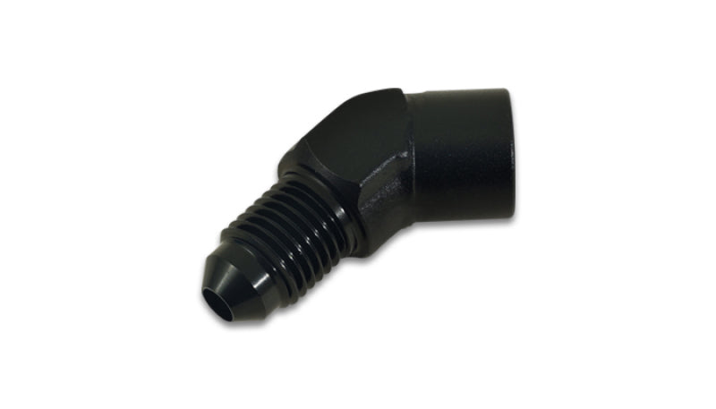 Vibrant -4AN to 1/8 inch NPT 45-degree adapter fitting for fuel or oil lines, shown with metal construction and threaded ends.