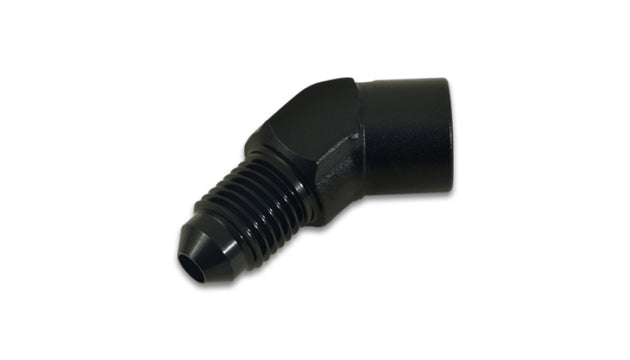 Vibrant -4AN to 1/8 inch NPT 45-degree adapter fitting for fuel or oil lines, shown with metal construction and threaded ends.