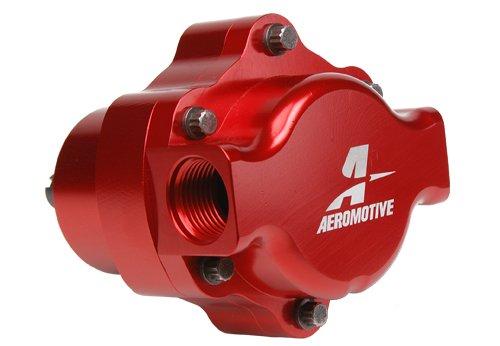 Aeromotive billet hex drive fuel pump for automotive fuel systems, showcasing the sleek metal construction and hex drive fitting.