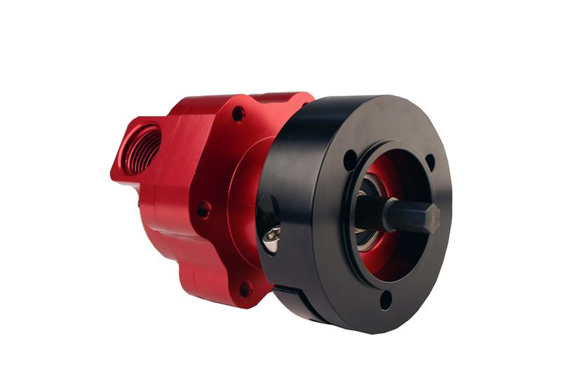 Aeromotive billet hex drive fuel pump with metal construction and compact design, ideal for high-performance fuel system applications