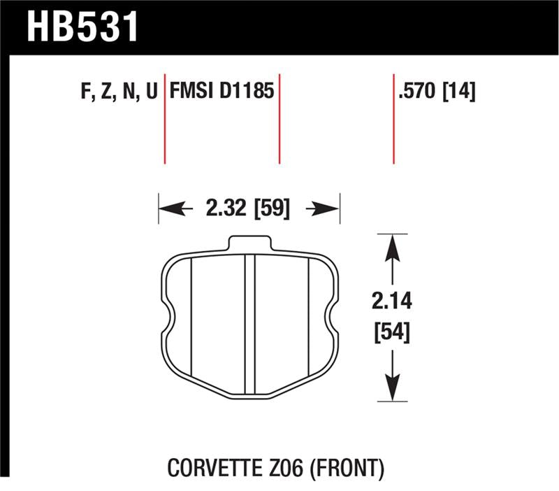 Hawk Performance front OEM pad design brake pads for Chevy Corvette 06-10, high-performance street brake pads with HP+ compound.
