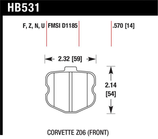 Hawk Performance front OEM pad design brake pads for Chevy Corvette 06-10, high-performance street brake pads with HP+ compound.
