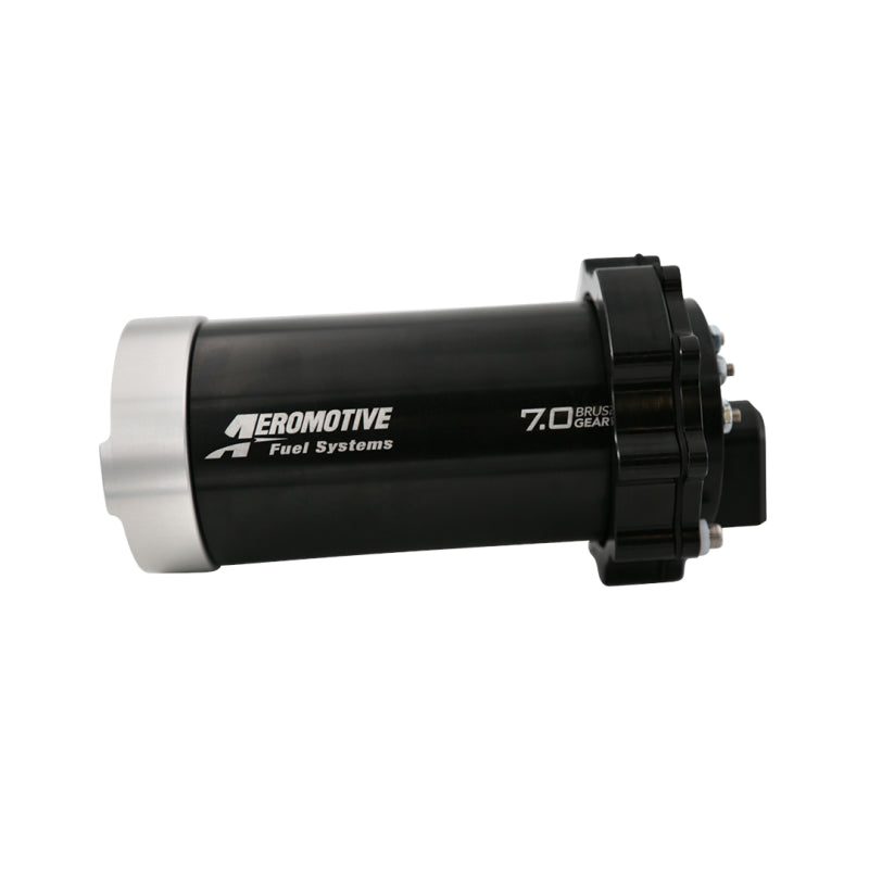 Aeromotive brushless spur gear in-tank fuel pump with TVS controller, 90-degree design, 7 GPM flow rate, automotive fuel pump.