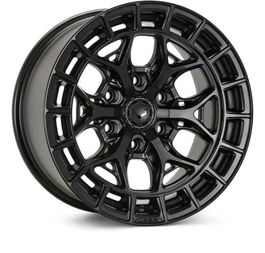 Vossen HFX-6 20x10 forged satin black wheel with 6x135 bolt pattern and -18 offset, showcasing a deep concave design.