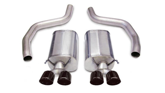 Black CORSA Performance axle-back exhaust for Chevrolet Corvette C6 Z06 2006-2013 with 7.0L V8 engine, shown installed on vehicle.