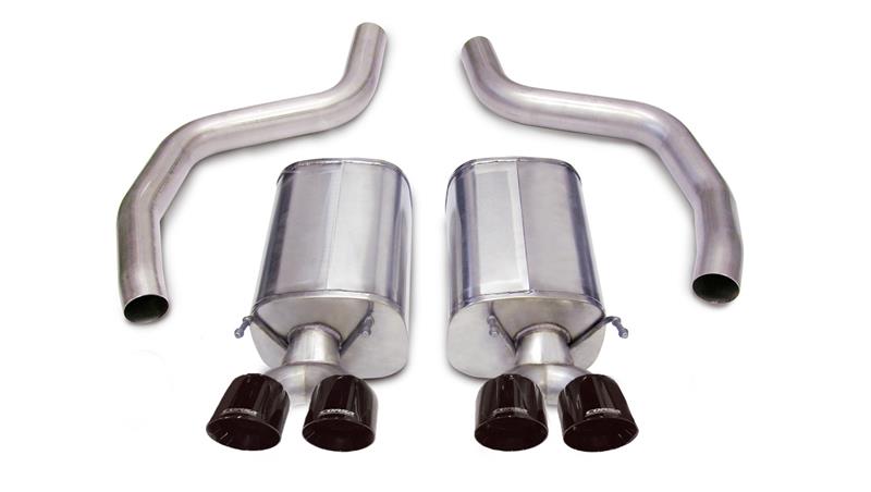 Black CORSA Performance axle-back exhaust for Chevrolet Corvette C6 Z06 2006-2013 with 7.0L V8 engine, shown installed on vehicle.