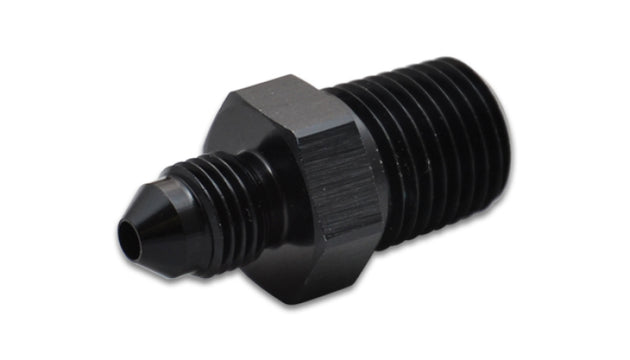 Vibrant aluminum -4AN to 3/8 inch NPT straight adapter fitting for automotive and fluid connections.