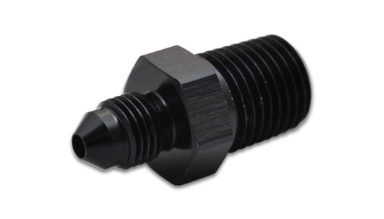 Vibrant aluminum -4AN to 1/8 inch NPT straight adapter fitting, showing smooth metal finish and precise threading.