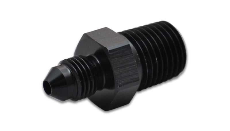 Vibrant aluminum -4AN to 1/8 inch NPT straight adapter fitting, showing smooth metal finish and precise threading.