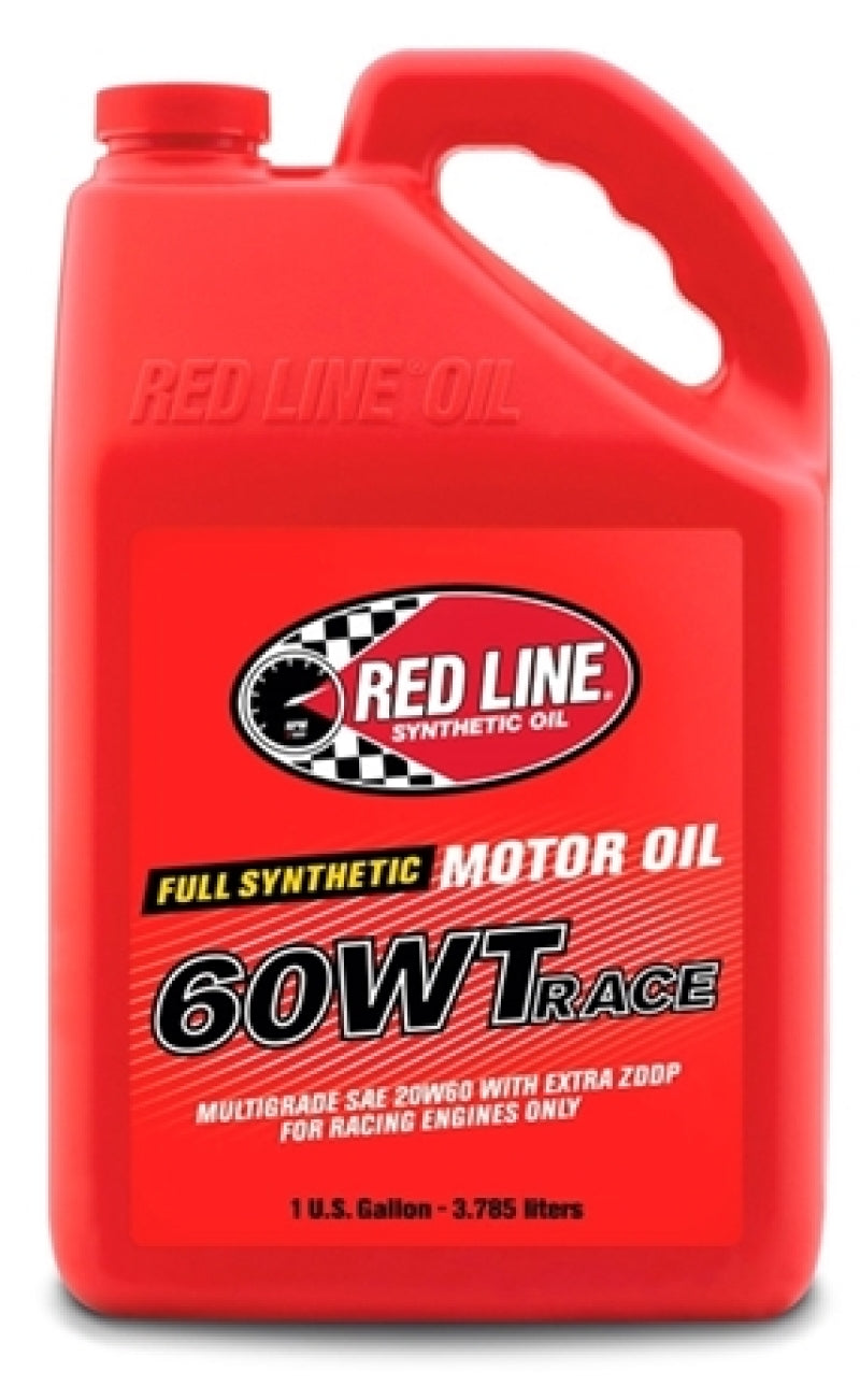 Red Line 60WT Race Oil gallon container, high-performance motor oil for racing and engine protection.