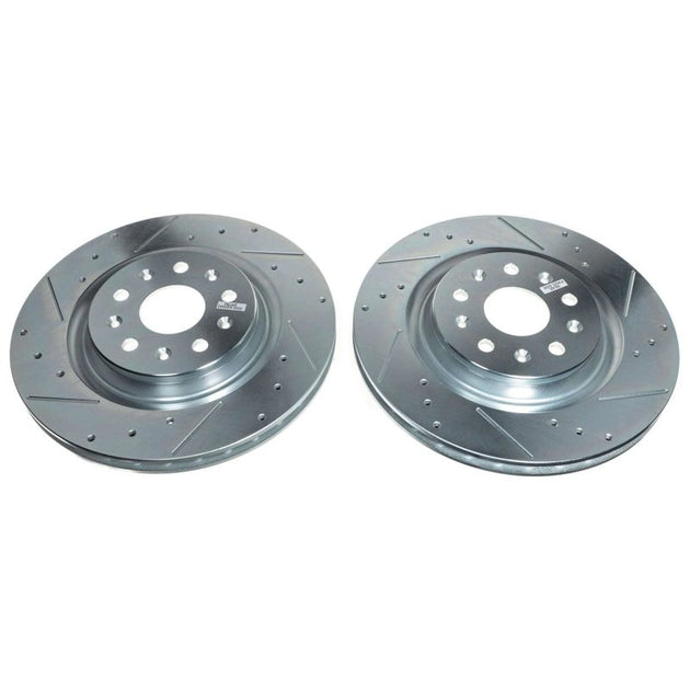PowerStop rear drilled and slotted brake rotors for 2020-2021 Chevrolet Corvette, pair of high-performance brake rotors
