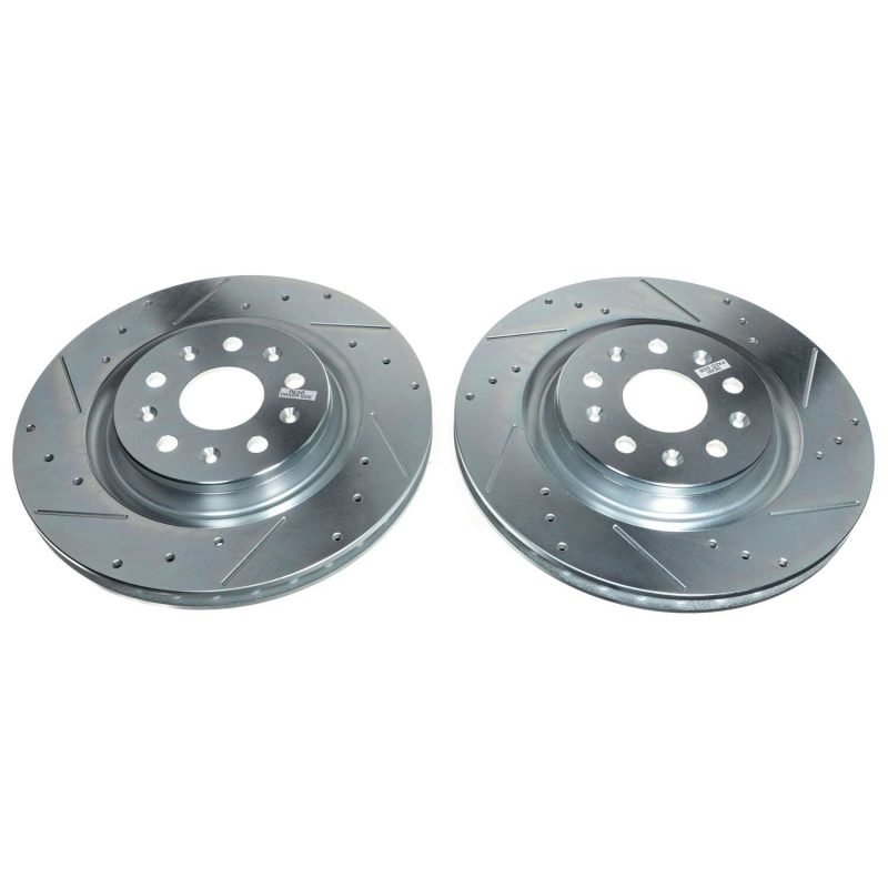 PowerStop rear drilled and slotted brake rotors for 2020-2021 Chevrolet Corvette, pair of high-performance brake rotors