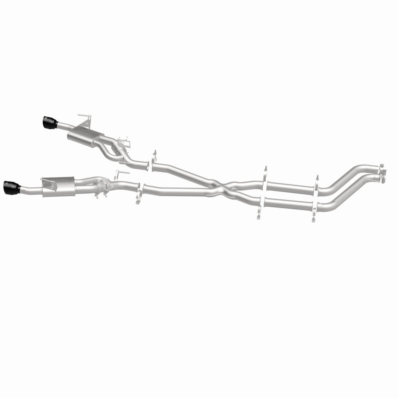 Magnaflow 26+ Dodge Charger 3.0L SPEQ cat-back exhaust system installed, showing polished stainless steel pipes and muffler components.