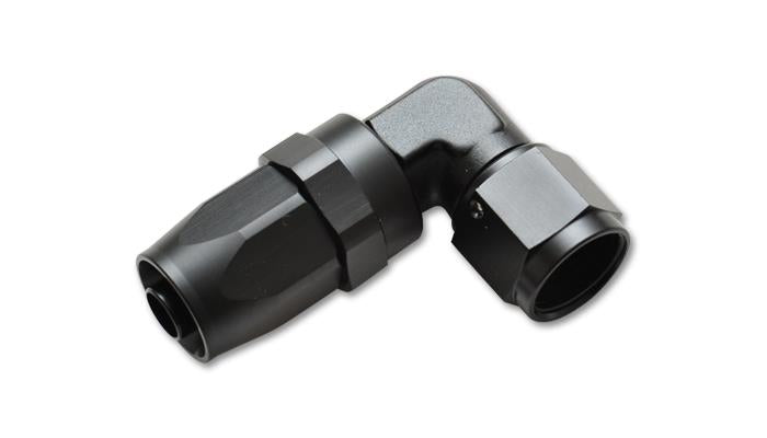 Vibrant 90 degree forged hose end fitting with -12AN hose size, showing the metal elbow fitting designed for high-performance hoses.