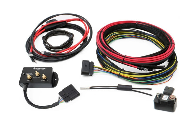 Aeromotive VaporWorx ReturnX dual pump pulse width modulation controller kit for fuel pumps, shown with electronic components.