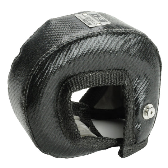 DEI Gen-3 Turbo Shield T3 onyx turbo blanket wrapped around a turbocharger for heat protection and performance enhancement.