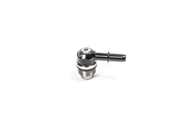 Radium Engineering 10AN ORB swivel banjo PCV valve with 3/8 inch SAE male fitting, automotive fluid fitting component.