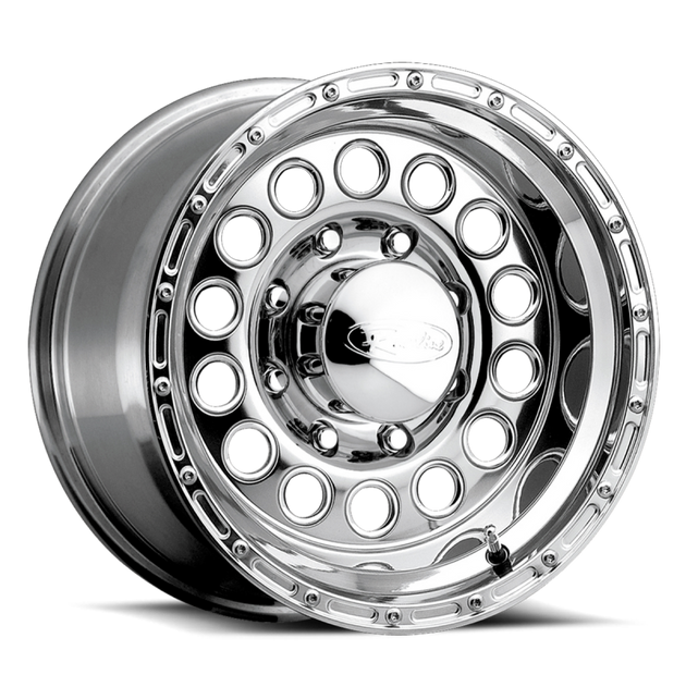 Polished Raceline 887 Rock Crusher 16x8 inch cast wheel with 8x165.1 bolt pattern and -20mm offset.