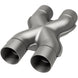 MagnaFlow Smooth Trans X 3/3 X 14 stainless steel X pipe for exhaust systems, showcasing polished metal with welded joints.