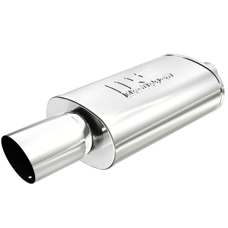 MagnaFlow muffler with tip, model RS 14X5X8, showing the stainless steel construction and polished exhaust tip.
