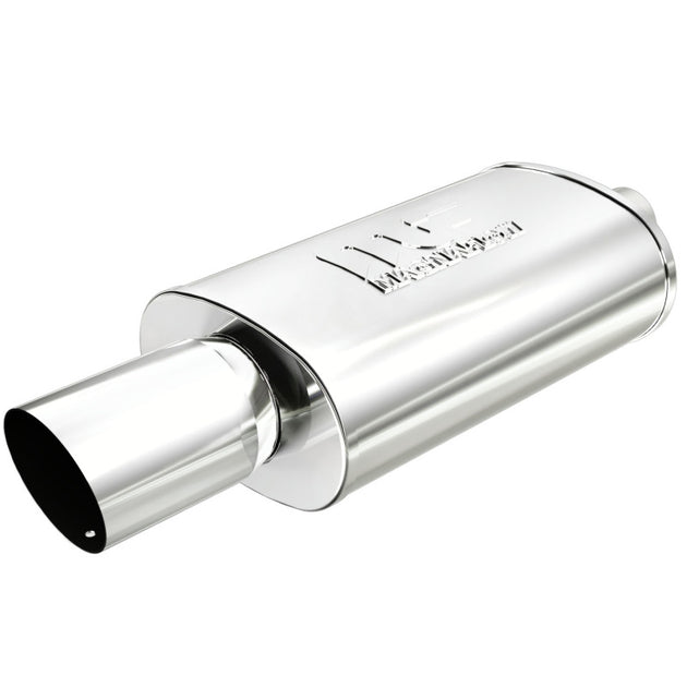 MagnaFlow muffler with tip, model RS 14X5X8, showing the stainless steel construction and polished exhaust tip.