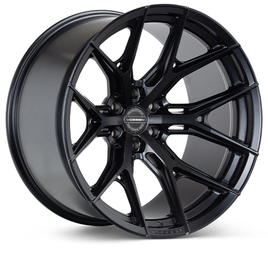 Vossen HF6-4 forged wheel in satin black, 20x10 inch, 6x139.7 bolt pattern, super deep face with ET-18 offset.