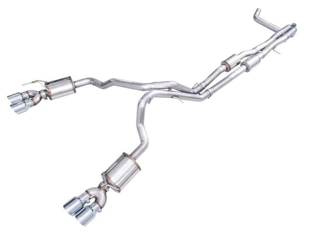 AWE Tuning 2021+ Chevy Tahoe GM Yukon 6.2L Catback exhaust system with quad chrome silver tips, showcasing sleek exhaust tips.