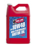 Red Line 10W40 motor oil in a gallon container, suitable for engine lubrication and automotive maintenance, branded by Red Line.