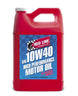 Red Line 10W40 motor oil in a gallon container, suitable for engine lubrication and automotive maintenance, branded by Red Line.