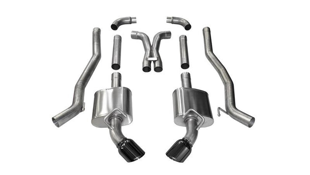 Black CORSA Performance Catback exhaust for Chevrolet Camaro SS 2011-2015 with 6.2L V8, featuring Xtreme 3-inch pipe design.