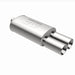 MagnaFlow stainless steel muffler with tip, 14x5x8 inches, featuring dual outlet pipes and polished finish.