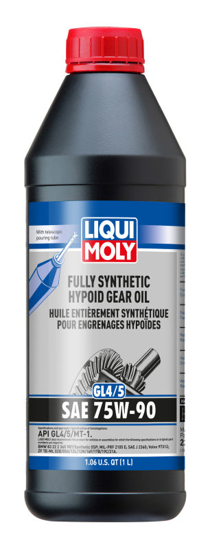 LIQUI MOLY 1L fully synthetic hypoid gear oil 75W90 for gearboxes and differentials, high-performance automotive lubricant