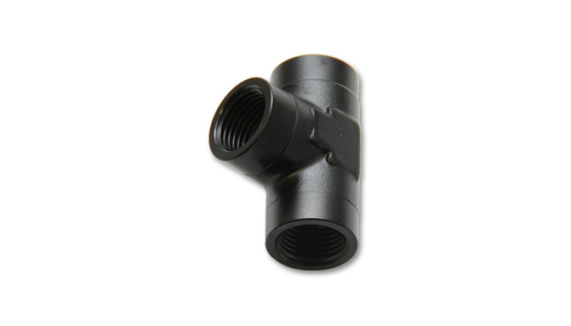 Vibrant 1/4in NPT female pipe tee adapter fitting for plumbing and fluid connections.