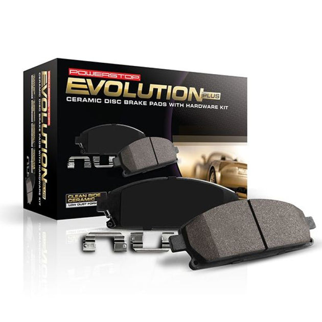PowerStop Z17 Evo ceramic brake pads for GMC Sierra 3500 HD front and rear with hardware, OEM style brake pad set.